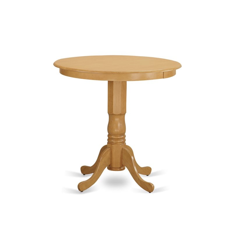 Pemberly Row 3-Piece Oak Wood Round Pedestal Pub Table Set with Chairs