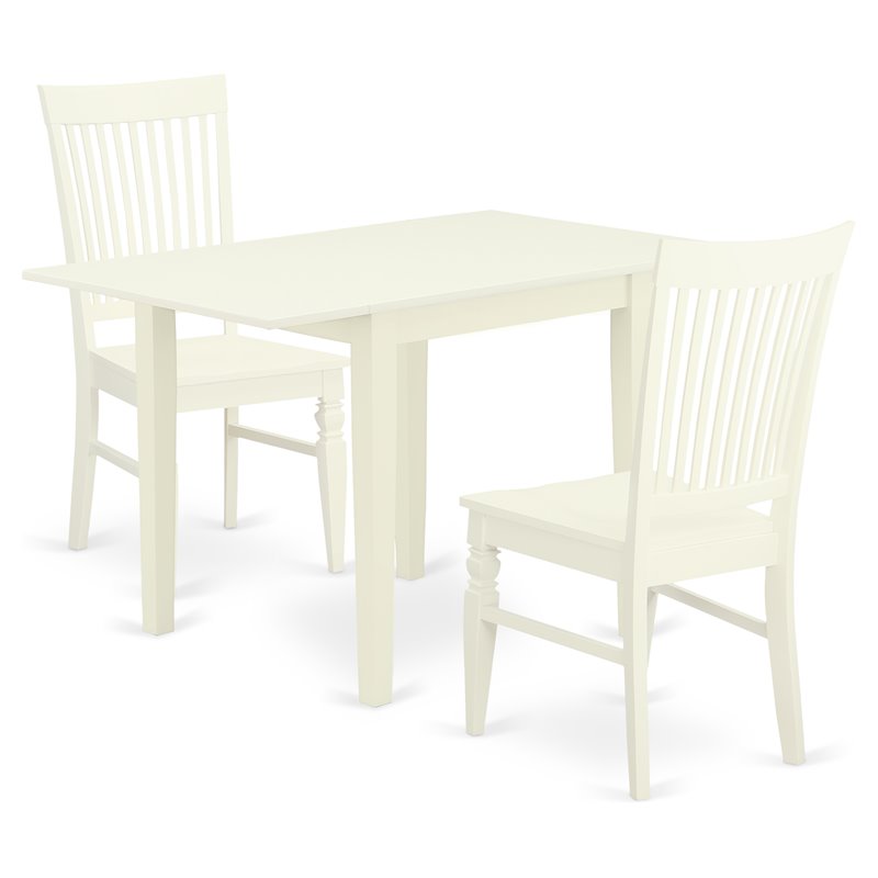Pemberly Row 3-Piece Dining Set with Slat Back Chairs in Linen White