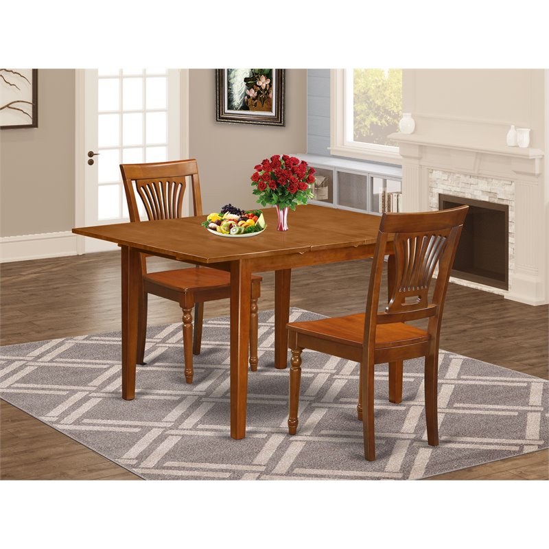 Pemberly Row 3-Piece Wood Dining Table Set in Saddle Brown Finish