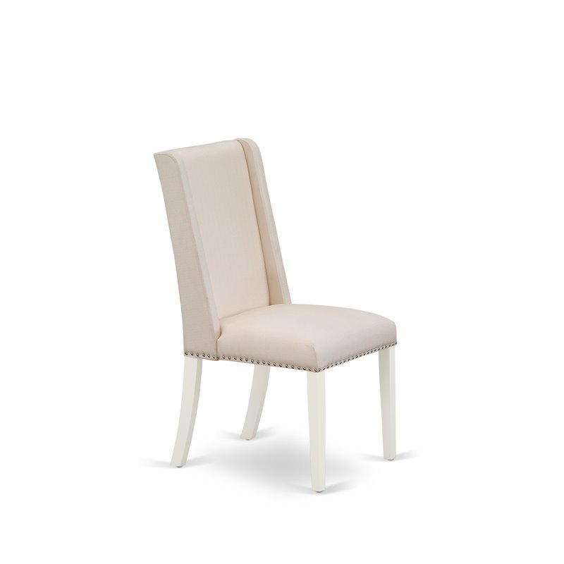 Pemberly Row Set of 2 Upholstered Fabric Dining Chairs in Linen White