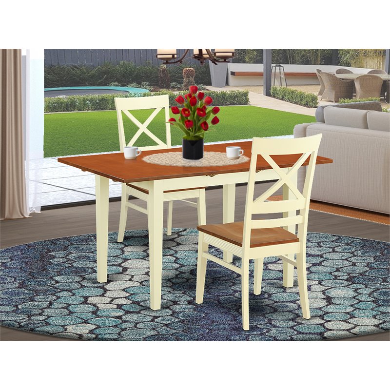 Pemberly Row Norfolk 3-Piece Wood Kitchen Table Set in Buttermilk & Cherry