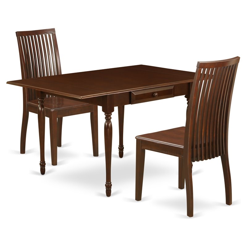 Pemberly Row 3-Piece Wood Dining Set in Mahogany Finish with Slat Back Chairs