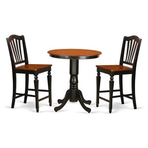 Pemberly Row 3-Piece Round Pedestal Counter Height Table Set in Black and Cherry