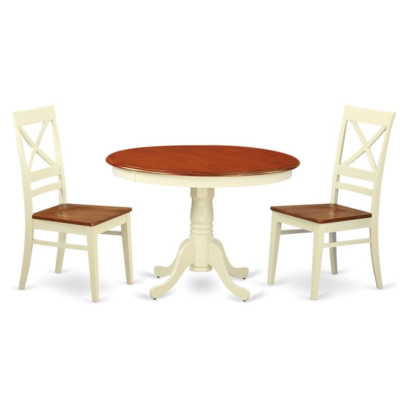 Pemberly Row 3-Piece Round Kitchen Table Set in Buttermilk and Cherry