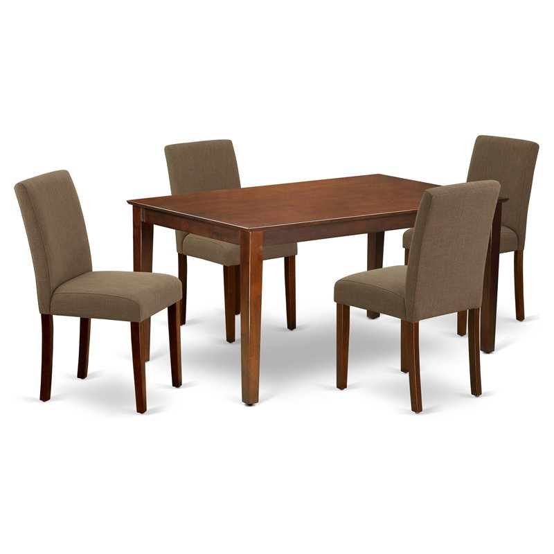 Pemberly Row 5-Piece Wood Dining Set in Mahogany with Coffee Chairs
