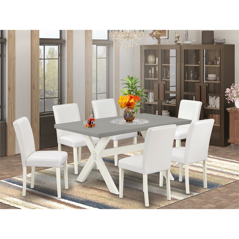 Pemberly Row 7-Piece Wood Dining Set in White and Cement Finish