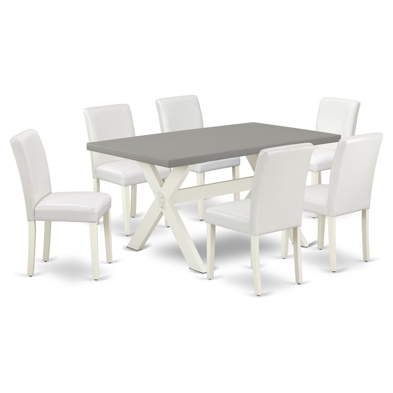 Pemberly Row 7-Piece Wood Dining Set in White and Cement Finish