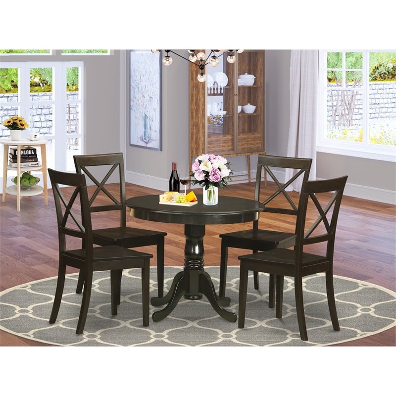 Pemberly Row Antique 5-Piece Round Wooden Dining Set Cappuccino Finish