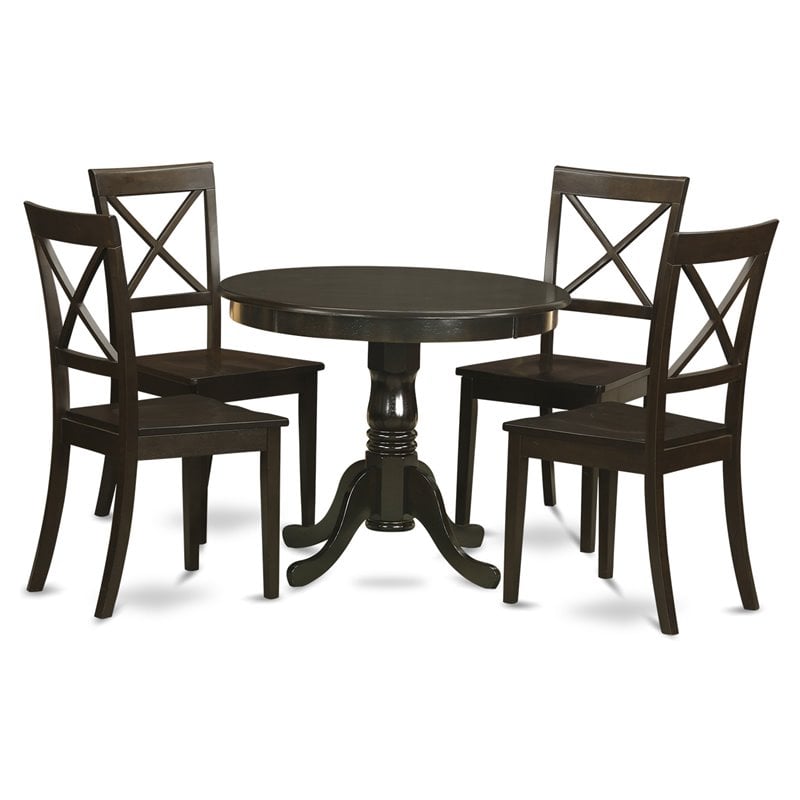 Pemberly Row Antique 5-Piece Round Wooden Dining Set Cappuccino Finish