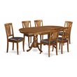 Pemberly Row 7-Piece Saddle Brown Dining Set with Double Pedestal Base