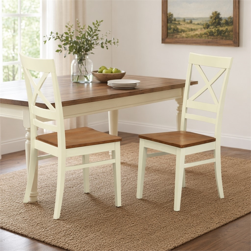 Pemberly Row Quincy 10 in Wood Dining Chair Set of 2 in Cream/Cherry Finish