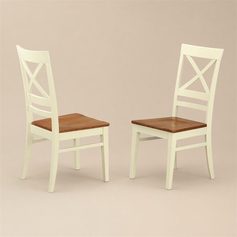 Pemberly Row Quincy 10 in Wood Dining Chair Set of 2 in Cream/Cherry Finish