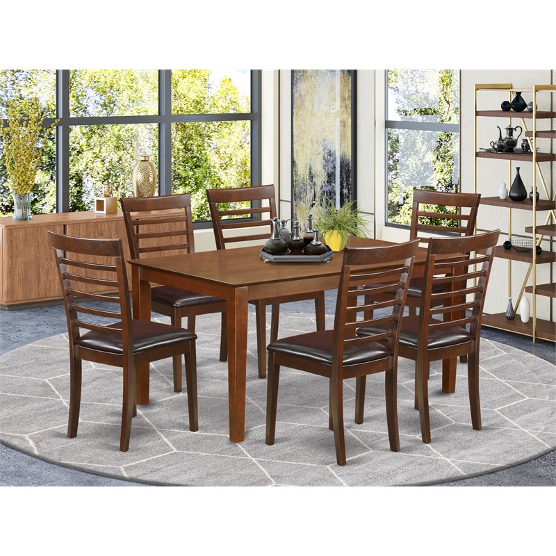 Pemberly Row Capri 7-Piece Wood Table and Dining Chair Set in Mahogany