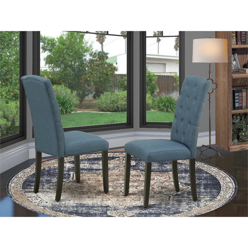 Pemberly Row Celina Upholstered Dining Chairs in Black/Blue (Set of 2)