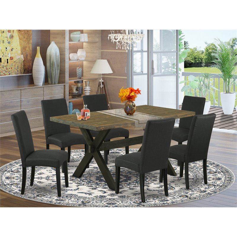 Pemberly Row X-Style 7-Piece Dining Table Set in Jacobean & Black Finish