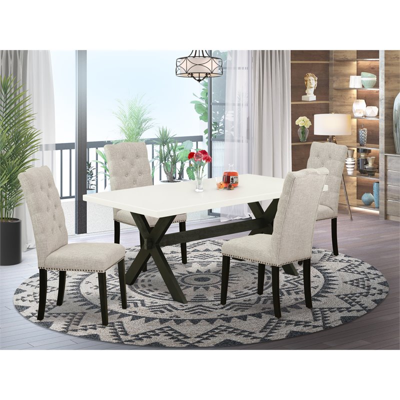 Pemberly Row Wire Brushed Black 5-Piece Dining Set with Doeskin Chairs