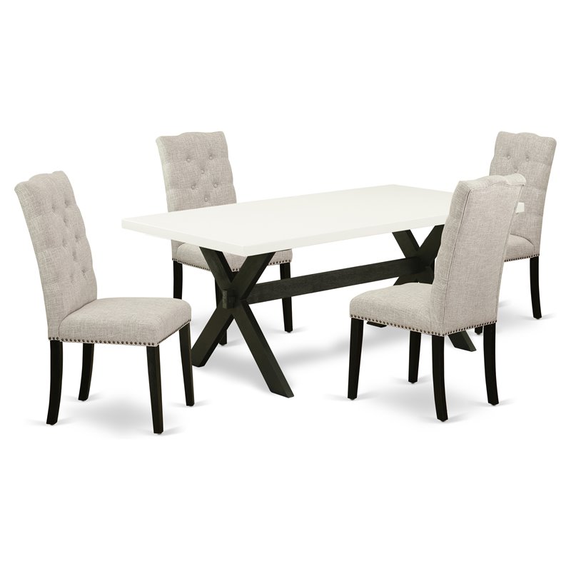 Pemberly Row Wire Brushed Black 5-Piece Dining Set with Doeskin Chairs