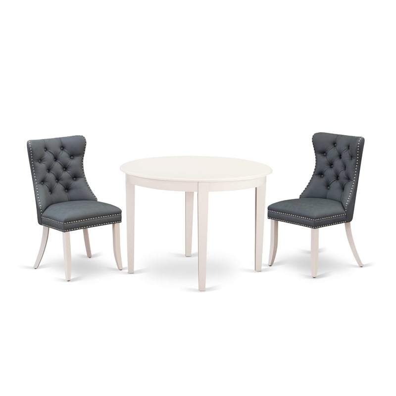 Pemberly Row 3-Piece Dining Table Set with Circular Table in Linen White