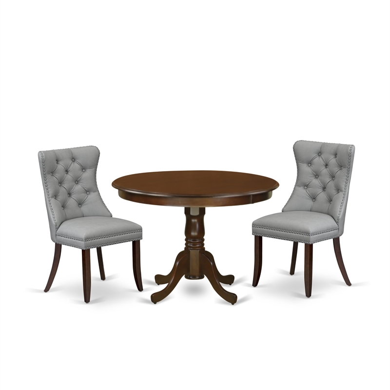 Pemberly Row 3-Piece Mahogany Dining Set with Light Gray Upholstery