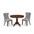 Pemberly Row 3-Piece Mahogany Dining Set with Light Gray Upholstery
