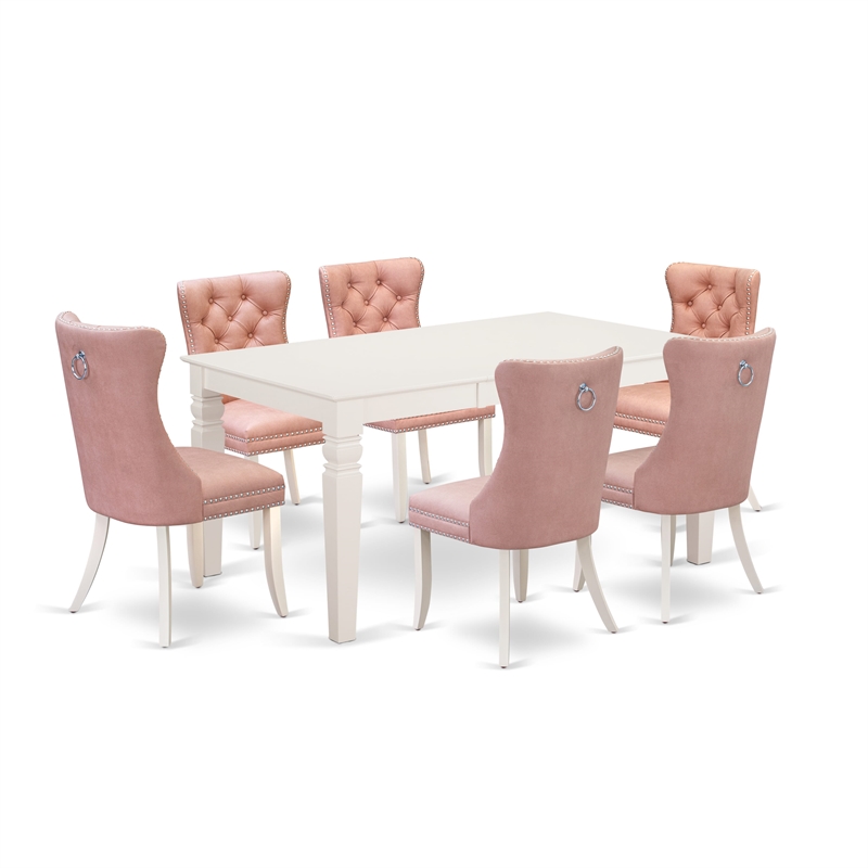 Pemberly Row 7-Piece Dinette Set with Rubberwood Table in Linen White