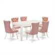 Pemberly Row 7-Piece Dinette Set with Rubberwood Table in Linen White