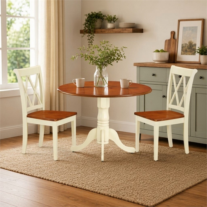Pemberly Row 3-Piece Dublin Dining Set with X-Back Chairs in Cream/Cherry