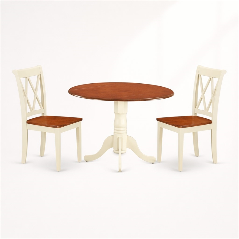 Pemberly Row 3-Piece Dublin Dining Set with X-Back Chairs in Cream/Cherry