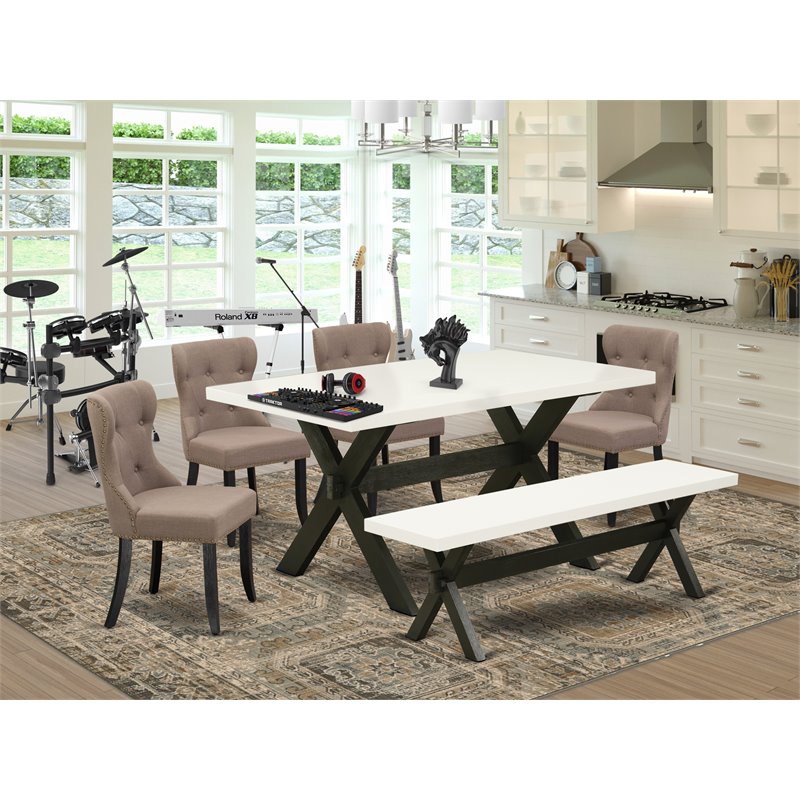 Pemberly Row 6-Piece Traditional Wood Kitchen Set in Black and White