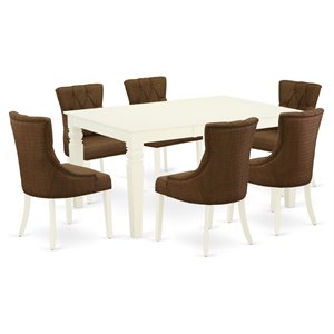 Pemberly Row 7-Piece Wood Dining Set in Linen White and Dark Coffee