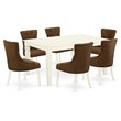 Pemberly Row 7-Piece Wood Dining Set in Linen White and Dark Coffee