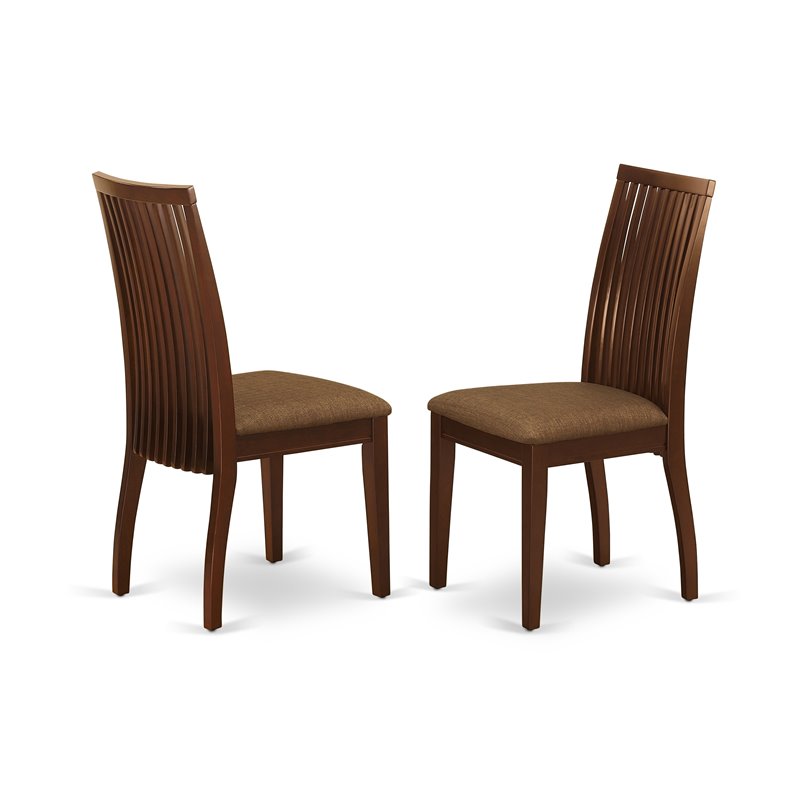 Pemberly Row Oxford 3-Piece Wood Dining Set with Linen Seats in Mahogany