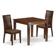 Pemberly Row Oxford 3-Piece Wood Dining Set with Linen Seats in Mahogany