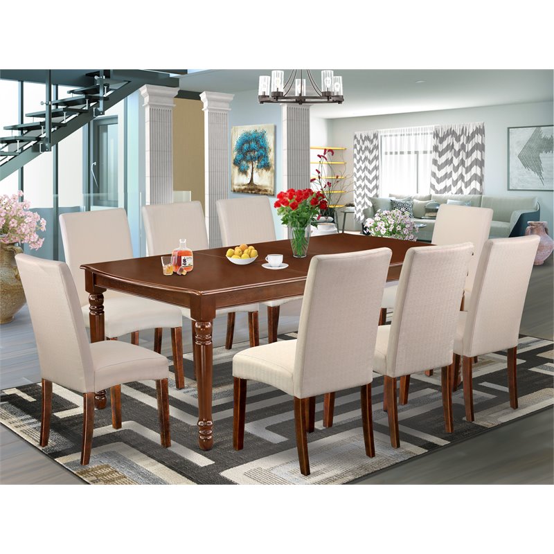 Pemberly Row Dover 9-Piece Rectangular Dining Set in Mahogany Cream