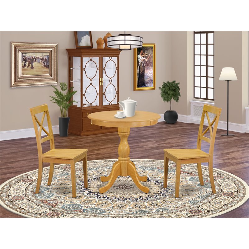 Pemberly Row 3-Piece Dining Table Set with Wood Seats in Oak Finish
