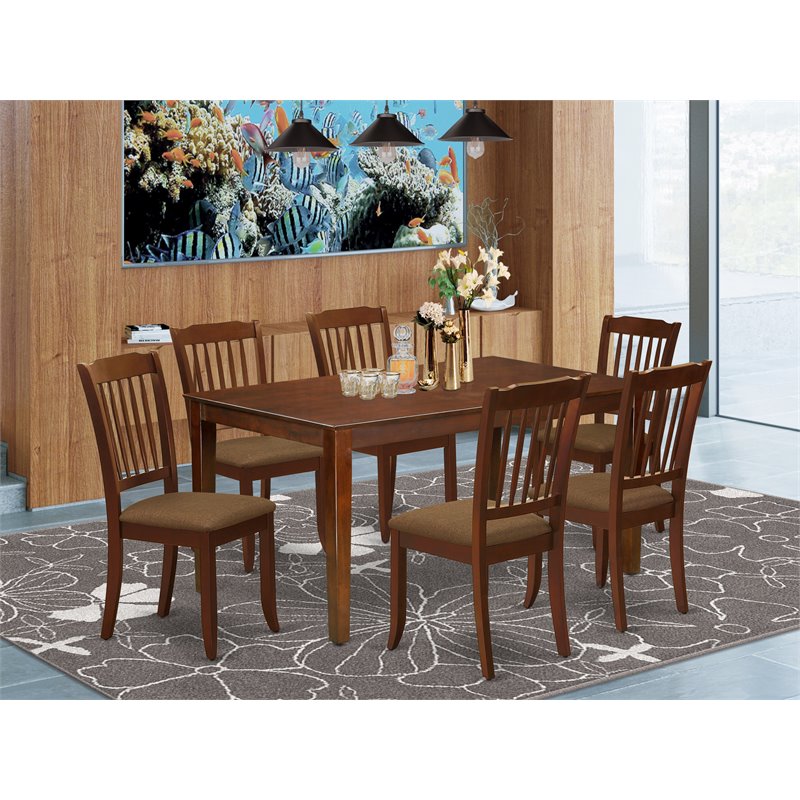 Pemberly Row 7-Piece Wood Dining Table Set in Mahogany Finish with Chairs