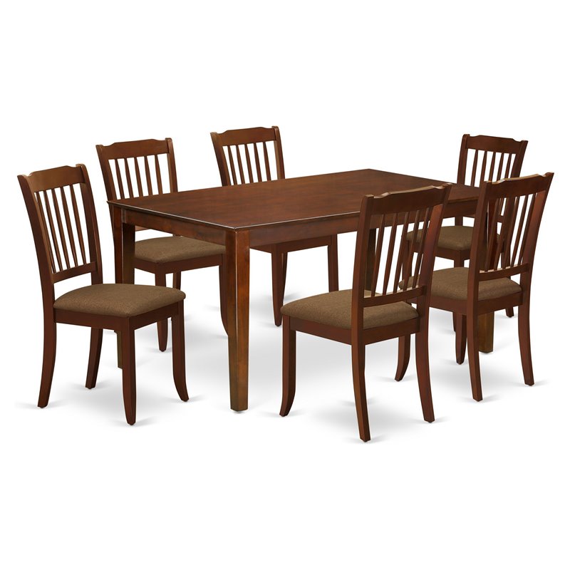 Pemberly Row 7-Piece Wood Dining Table Set in Mahogany Finish with Chairs