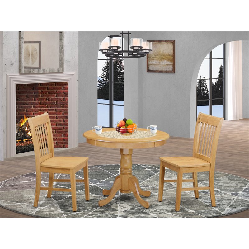 Pemberly Row 3-Piece Dining Table Set with Oak Finish Wood