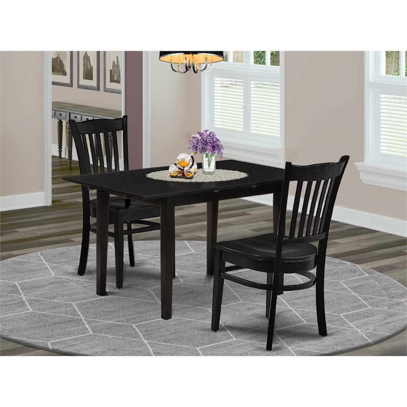 Pemberly Row Norfolk 3-Piece Dining Set with Slatted Back in Black