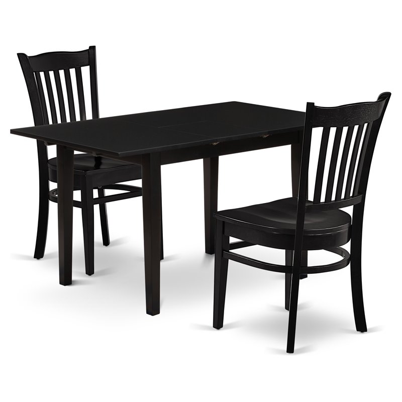 Pemberly Row Norfolk 3-Piece Dining Set with Slatted Back in Black