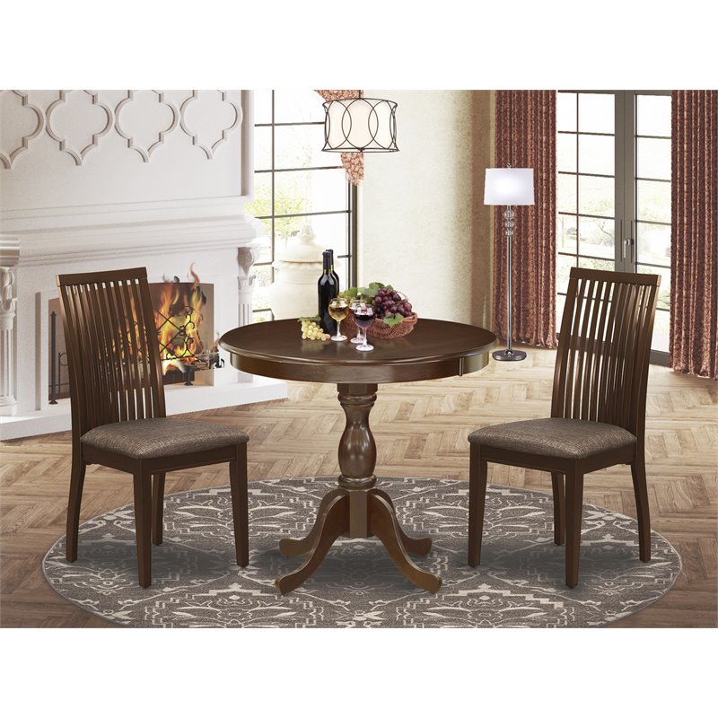 Pemberly Row Antique 3-Piece Wood Dining Set with Fabric Seats in Mahogany