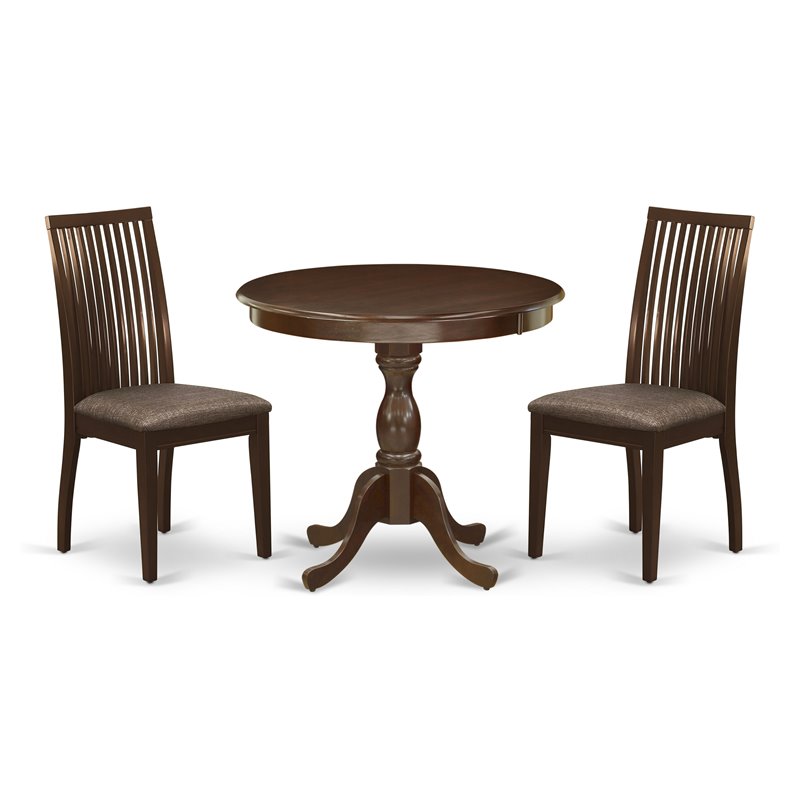 Pemberly Row Antique 3-Piece Wood Dining Set with Fabric Seats in Mahogany