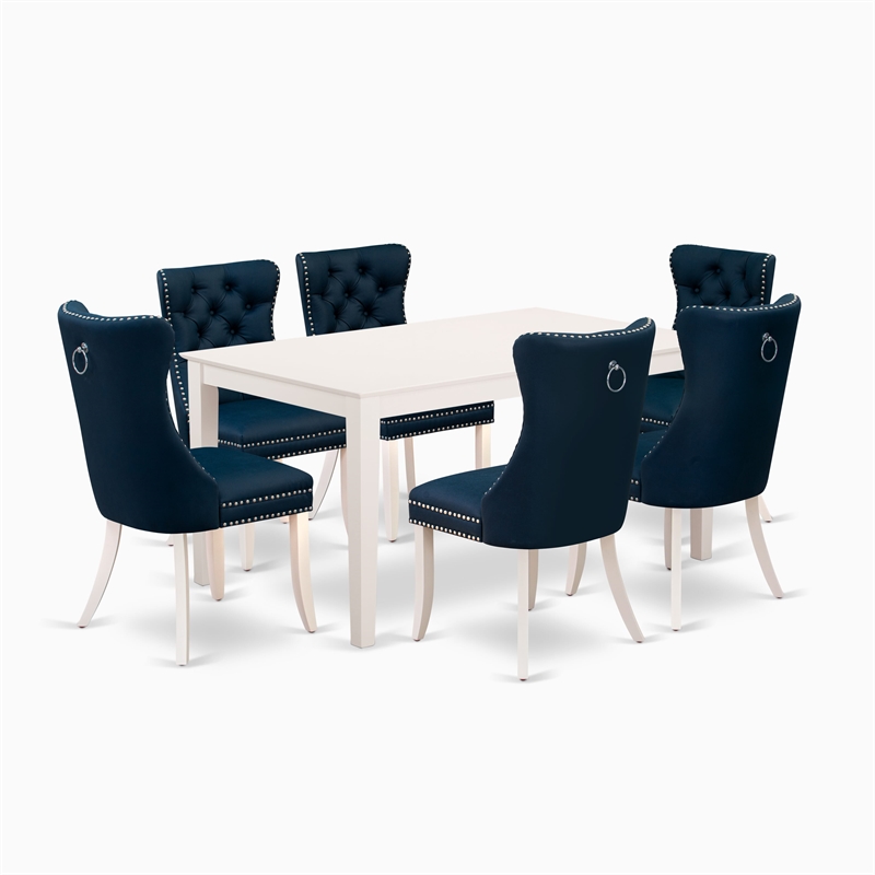 Pemberly Row 7-Piece Rubberwood Dining Set in Linen White/Navy Blue