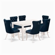 Pemberly Row 7-Piece Rubberwood Dining Set in Linen White/Navy Blue