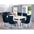Pemberly Row 7-Piece Rubberwood Dining Set in Linen White/Navy Blue