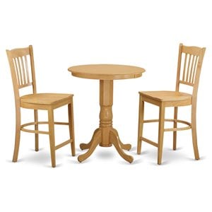 Pemberly Row 3-Piece Wood Dining Table Set with Chairs in Oak Finish