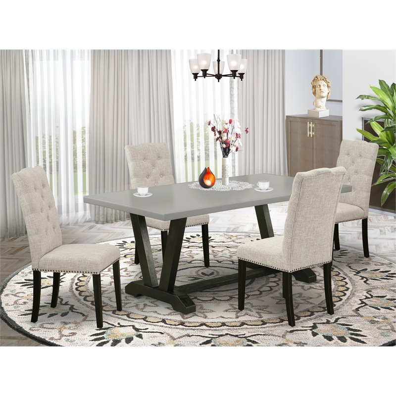 Pemberly Row 5-Piece Wood Dining Set in Black and Doeskin Upholstery