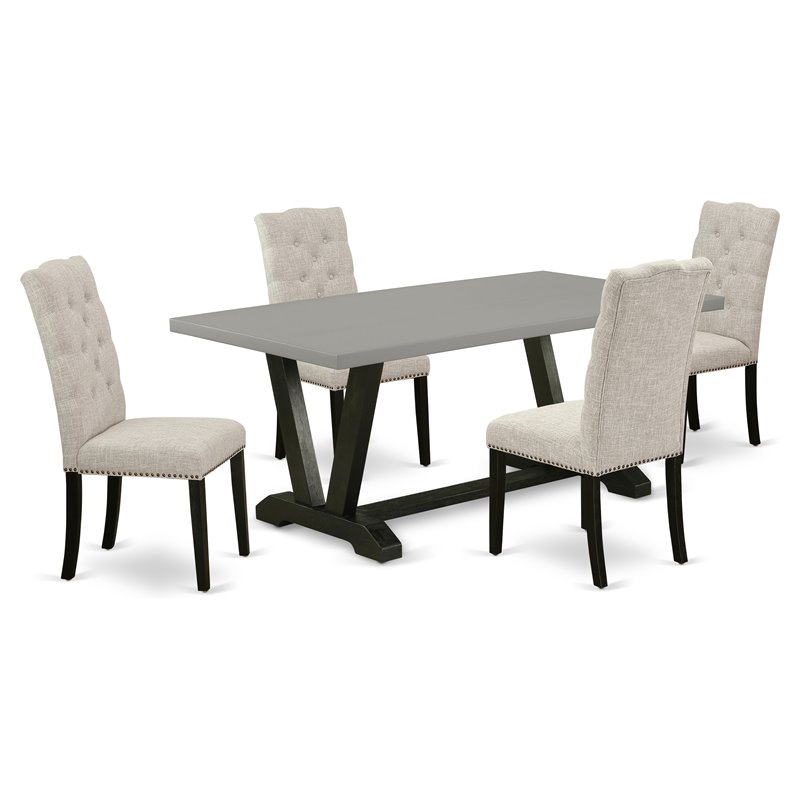 Pemberly Row 5-Piece Wood Dining Set in Black and Doeskin Upholstery