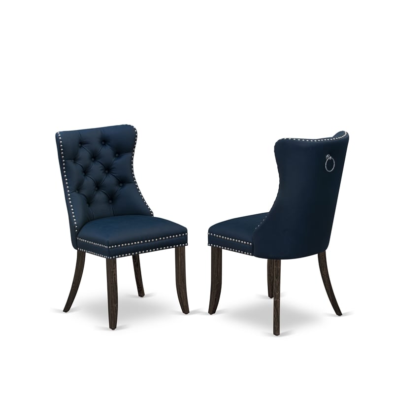 Pemberly Row 7-Piece Wood Dining Table Set with Navy Blue Upholstered Chairs