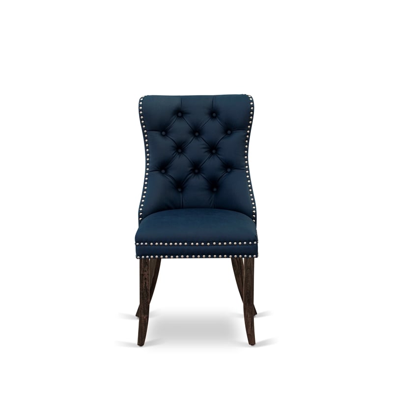 Pemberly Row 7-Piece Wood Dining Table Set with Navy Blue Upholstered Chairs